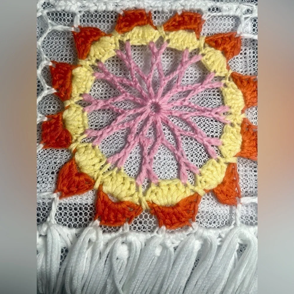 Bohemian Tote Beach Bag Crochet Flower Detail Fringe Tassels Casual Boho Purse